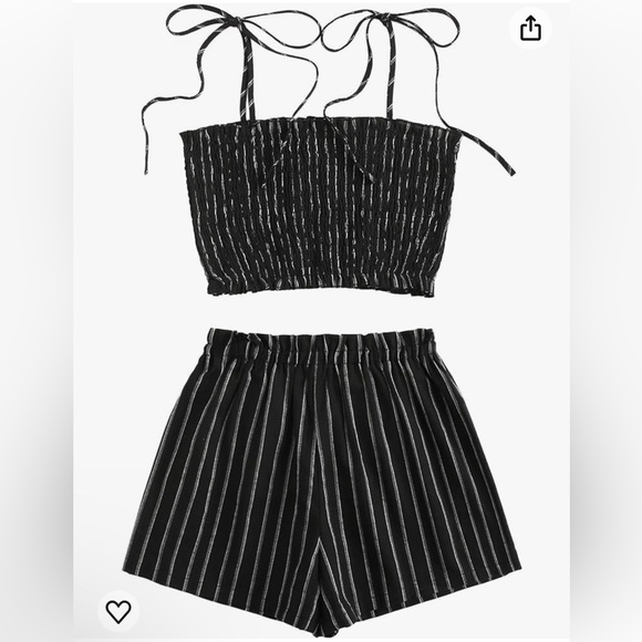 Women’s 2 Piece Solid Halter Sleeveless Pinstripe Crop - Picture 3 of 3